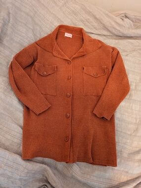 Pink Lily Rust Button-Front Ribbed Cardigan